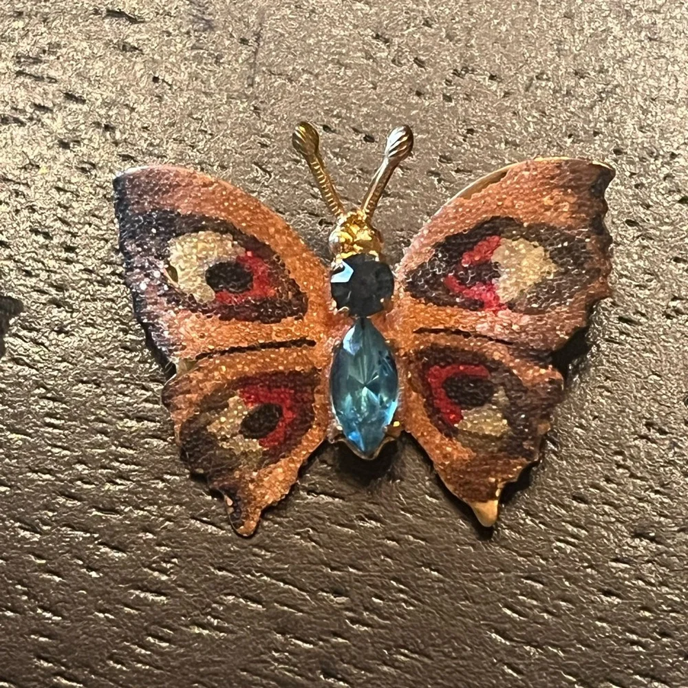 Vintage Butterfly Enamel Brooch Set